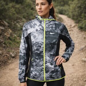 Nike Trail Kiger Jacket Women’s Small Gray Camo Full Zip Lightweight Running